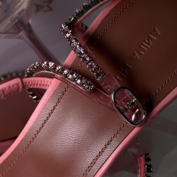 Amina Muaddi Gilda Pink Glass Sandals Size 40 - Picture 4 of 12